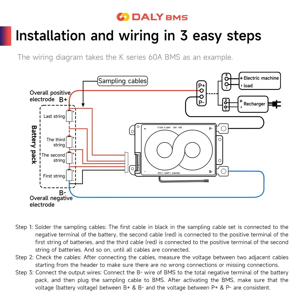 Daly 12S 48V 100A Smart BMS agli ioni di litio porta comune con