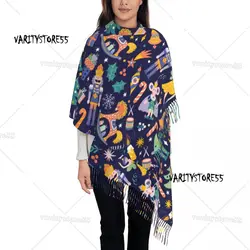Luxury Merry Christmas Nutcracker Pattern Tassel Scarf Women Winter Fall Warm Shawls Wraps Ladies Scarves