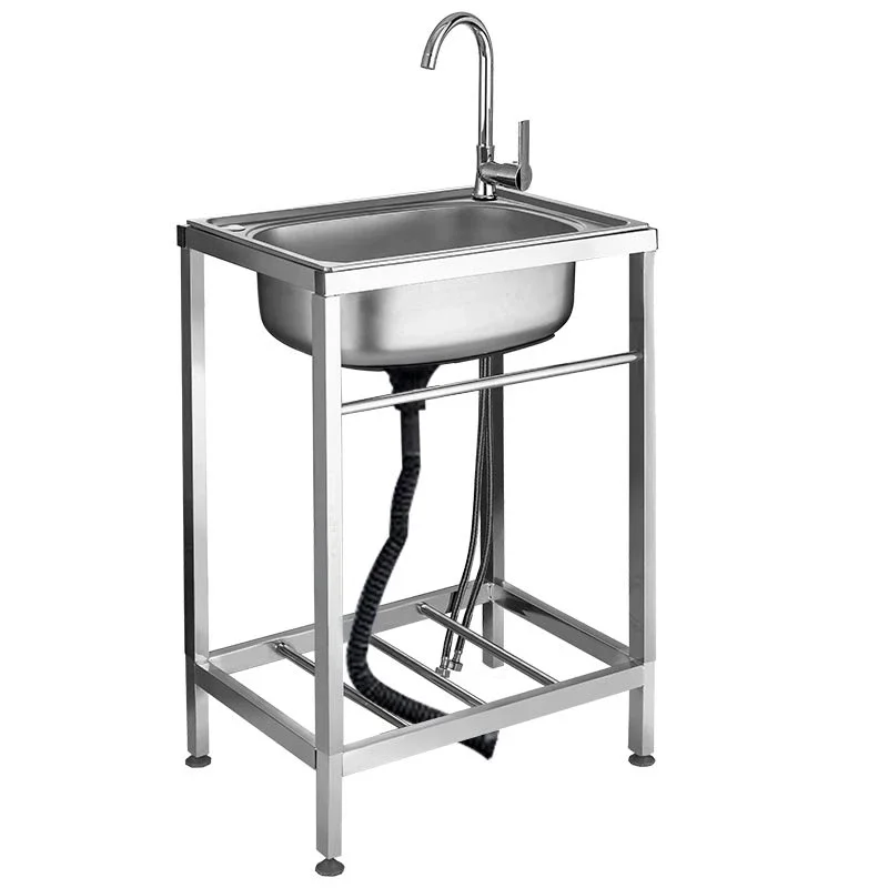 Stainless Steel Sink Kitchen Household Washing Vegetables Basin Single Sink Simple Pool Vegetable Washing Bracket