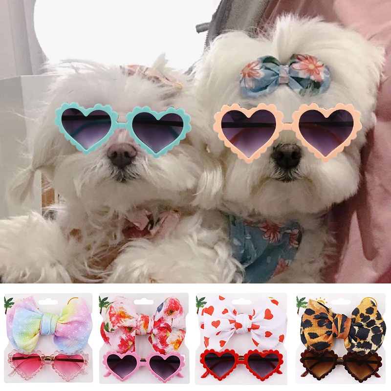 

Pet Dog Sunglasses Cute Dog Cats Headband Bow Hair Accessories Heart-Shaped Glasses Dog Grooming Photography Props Dog Supplies