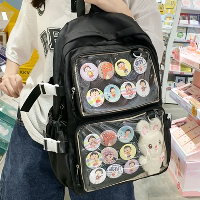 Japanese Kawaii Itabag Women New 2024 Transparent Backpack Large Capacity School Bags With Insert Plate and Two Clear Pockets 2