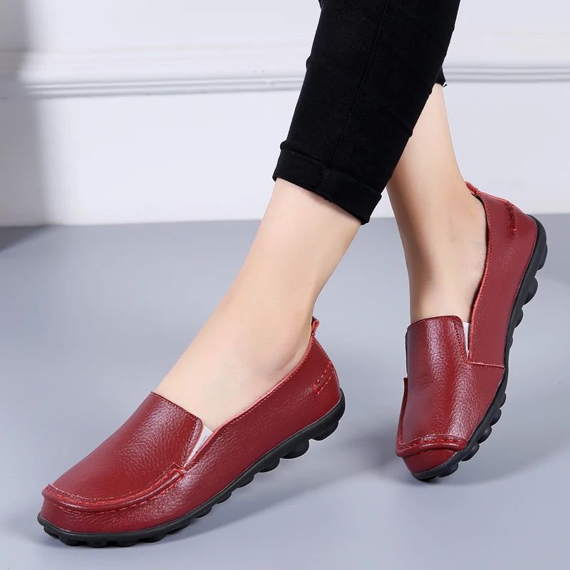 Flat Shoes for Woman Soft Casual Women Shoes Genuine Leather Lightweight Slip on Women Loafers Plus Size 44 Zapatos women shoes
