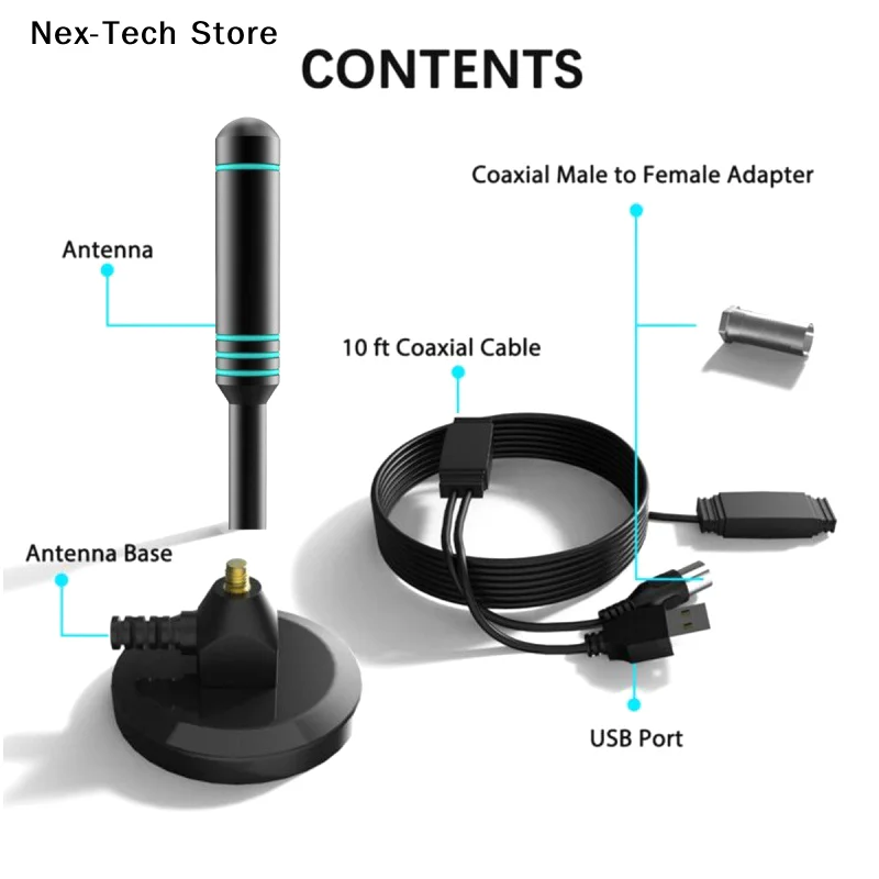 High-Performance Digital TV Antenna with Signal Amplifier and Magnetic Base