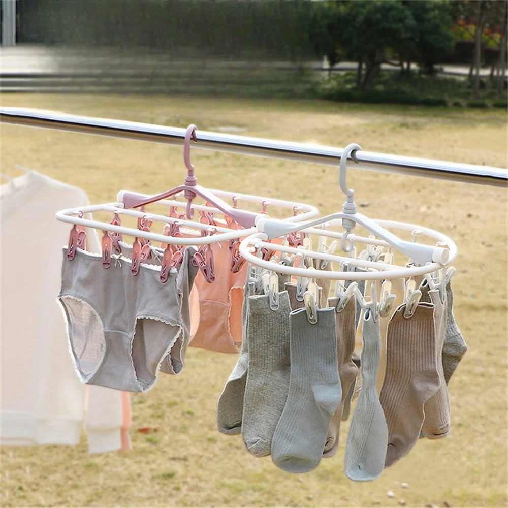 Multifunction Plastic Clothes Dryer Rack 360° Folding Clothes Dryer Hanger Household Laundry Organizer Racks 8/12/20/24/32 Clip 2