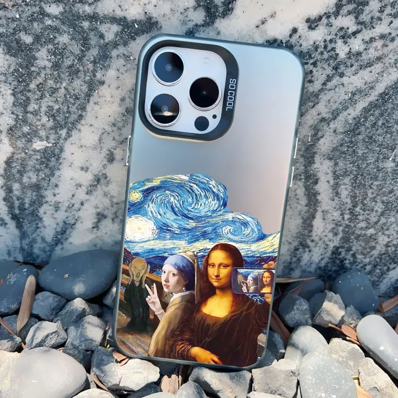 Artistic Aesthetic Phone Case - Shockproof Matte Laser Cover with David and Mona Lisa Design