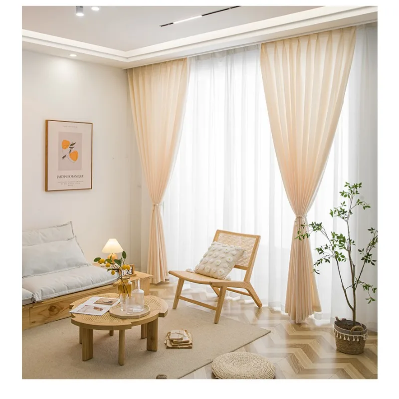 Japanese Linen Texture Sheer Tulle Curtains for Living Room Bedroom Kitchen Customiz Decor Transparent Voile Natural Wood Wind 5