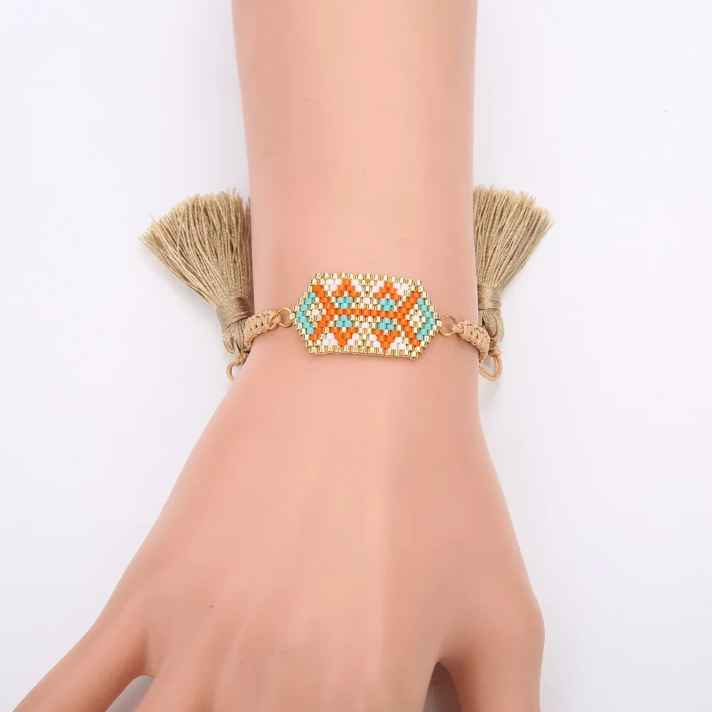 

Браслет с бусинами и геометрическим рисунком, винтажный Модный минималистичный Универсальный богемный регулируемый браслет ручной работы