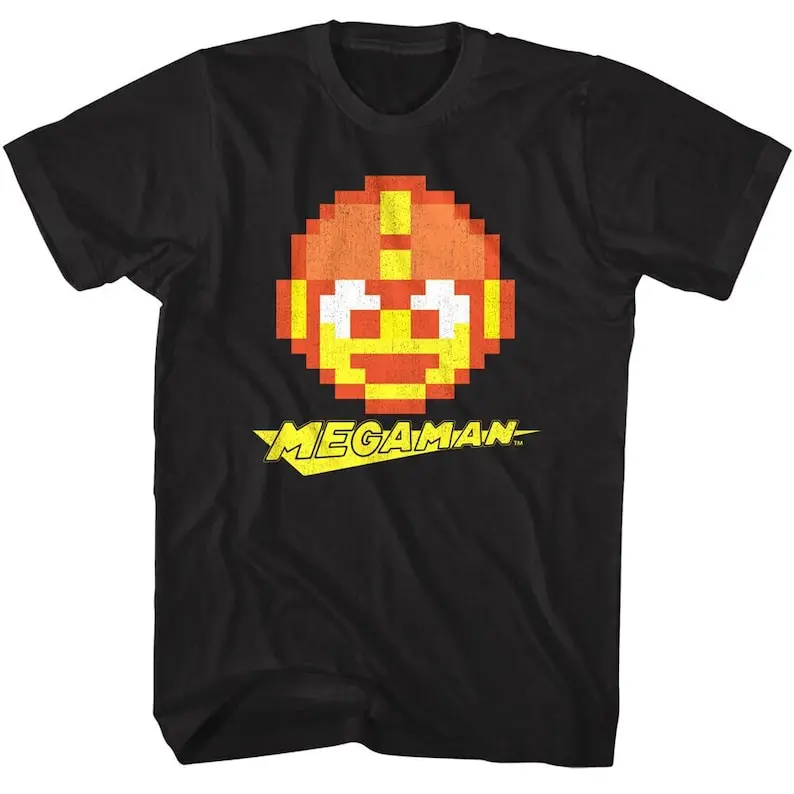 

MegaMan Shirt Halloween 8Bit Pixel Face Men's Tees