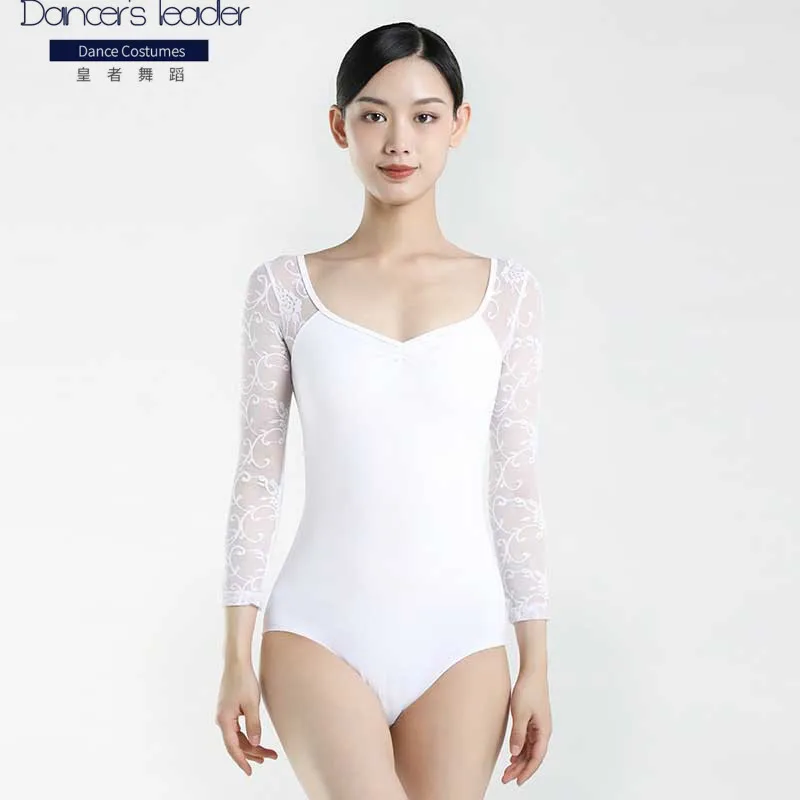 

Купальник для взрослых, эластичный, кружевной, с сеткой, дышащий, 3, 4 рукава, для балета