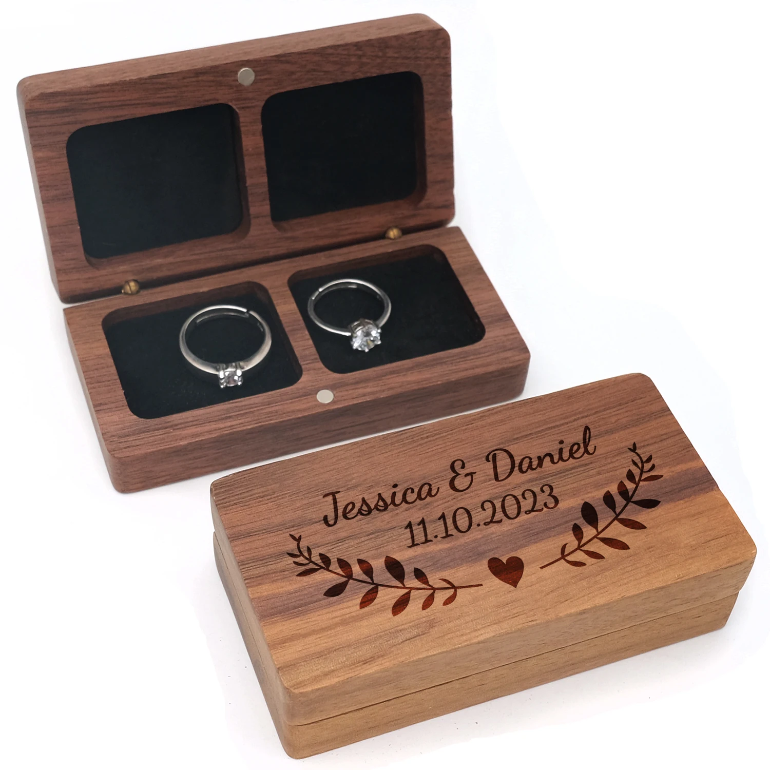 Personalized Wedding Ring Box Custom Names & Date Engraved Rings Bearer