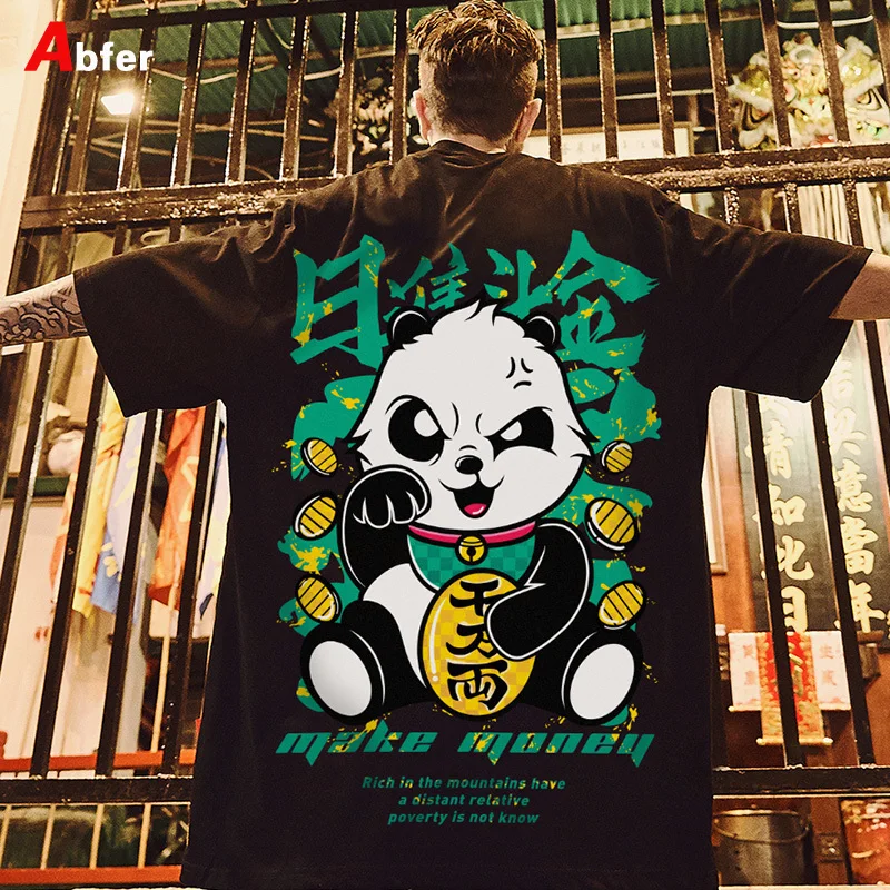 

Abfer 2022 Summer Tops Short Sleeve Panda Graphic T Shirts Chinese Anime Lucky Printed Hip Hop T-shirt Men Oversized Tshirt Tees