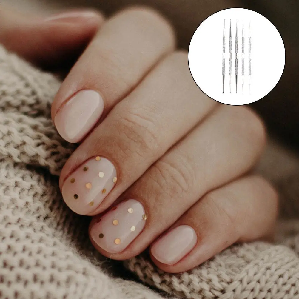 5개 네일 다이아몬드 펜 듀얼 헤드 매니큐어 아트 드로잉 도구 (네일 페인팅, 카빙, 풀 라인, DIY, 뷰티 살롱용) 스테인리스 스틸