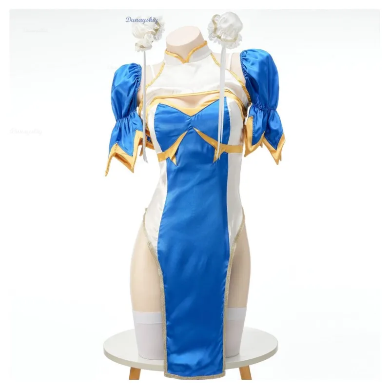 Cosplay Costume Chun Li Cosplay Dress Costume Game SF Chunli Role Play Blue Qipao Outfit Full Set Jackie Kung fu Halloween Party Suit For Fun