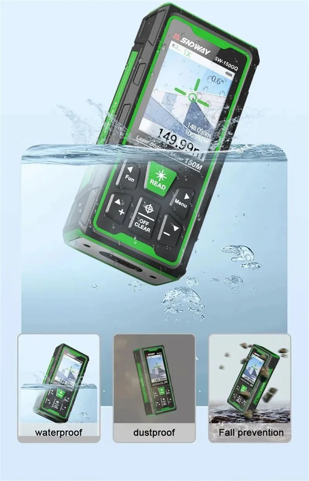 SNDWAY Digital Rangefinder Bluetooth Laser Distance Meter 4X Zoom Green Laser Ta