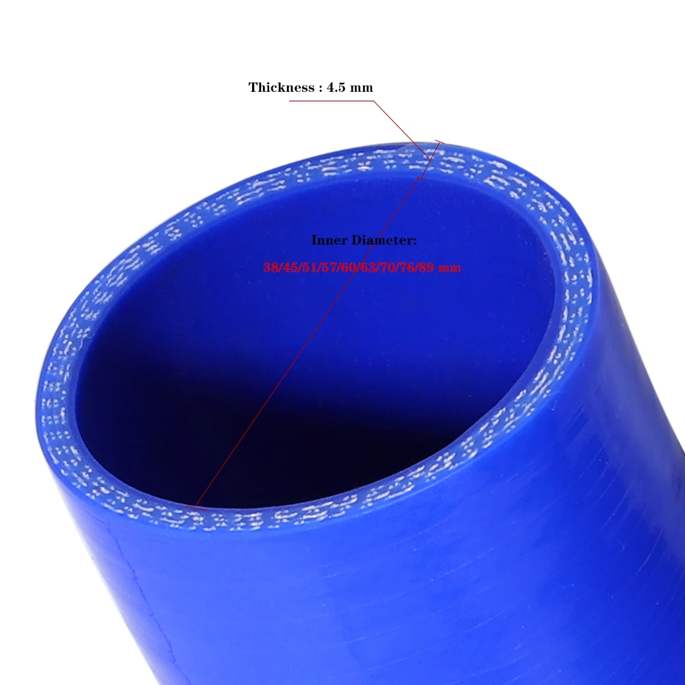 Tubo Flessibile in Silicone Curva a Gomito a 90 Gradi 50/63/70/76/89 / 102mm Gomito del Tubo di aspirazione dell'intercooler Blu Nero Ridurre Il Tubo (Color : 51mm-Blue, Size : A