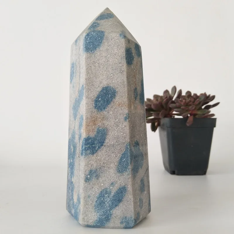 

Natural Stone K2 Tower Blue Spots Hexagon Recover Fitness Healing Spiritual Room Decor Crystal Piont