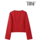 TRAF-Cropped Jacket with Golden Buttons for Women, O Neck, Long Sleeve, Female Outerwear, Chic Tops, Fashion 3