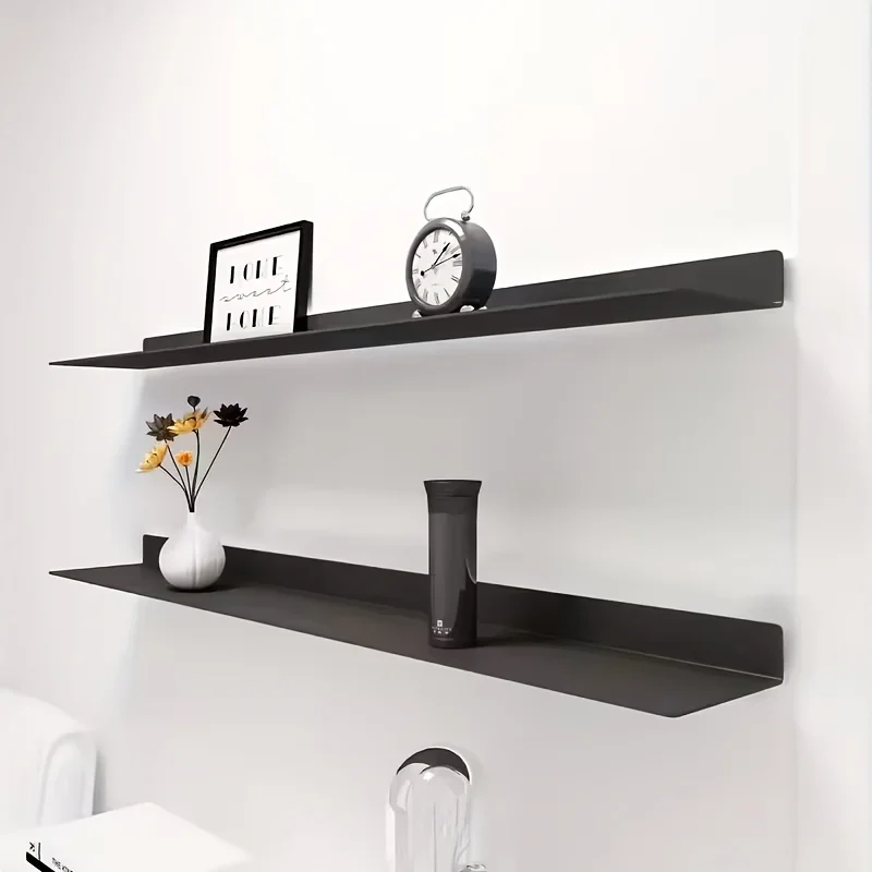 Modern Minimalist Floating Shelf-Mounted Bookcase & Display Shelf with Heavy-Duty Iron in Black/White
