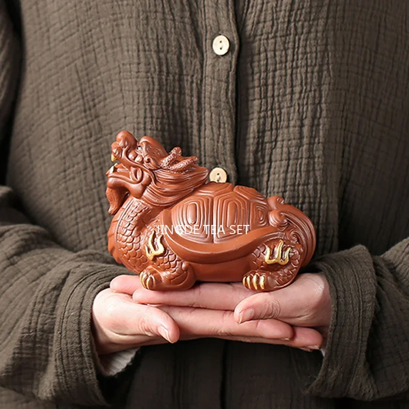 Creative Purple Clay Tea pet Boutique Dragon Turtle Statue Ornaments Handmade Sculpture Crafts Home Teaware Decoration Art