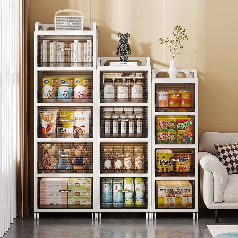 

Transparent Multi-layer Make Up Storage Cabinet Desktop Storage Rack Dustproof Storage Rack with Wheels Layered Sorting Cabinet