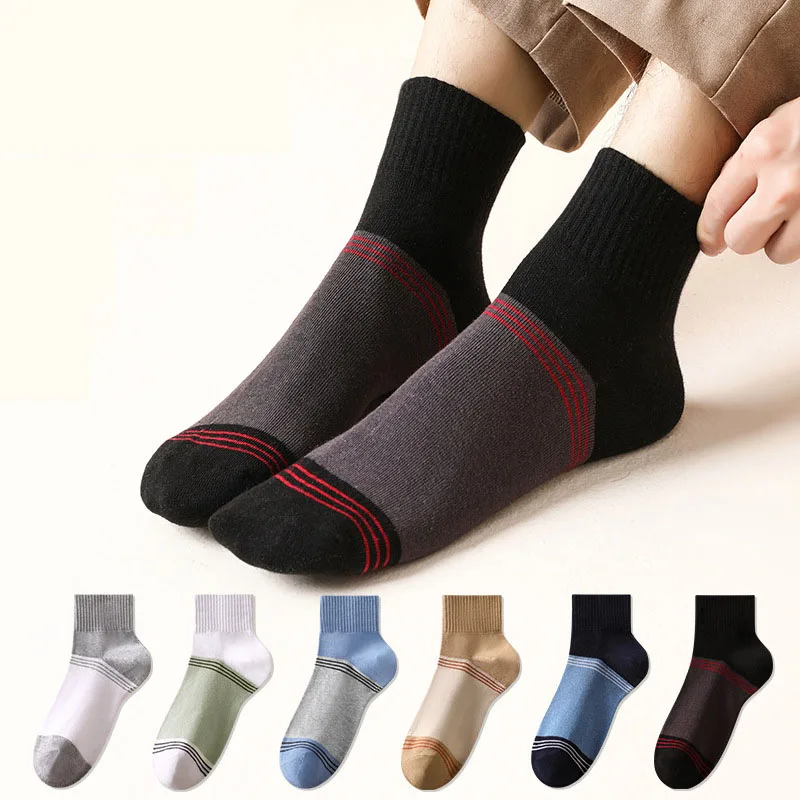 

5 Pairs Contrasting Color Men Sports Socks Absorb Sweat Breathable Deodorant Antibacterial Autumn And Winter Sports Socks