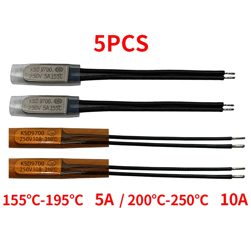 thumbnail image 1 of 1PCS/5PCS/10PCS KSD9700 155C-250C Termostato 10A 250V Interruptor de temperatura de disco bimetálico NC Protector térmico de alta temperatura, 1 of 5