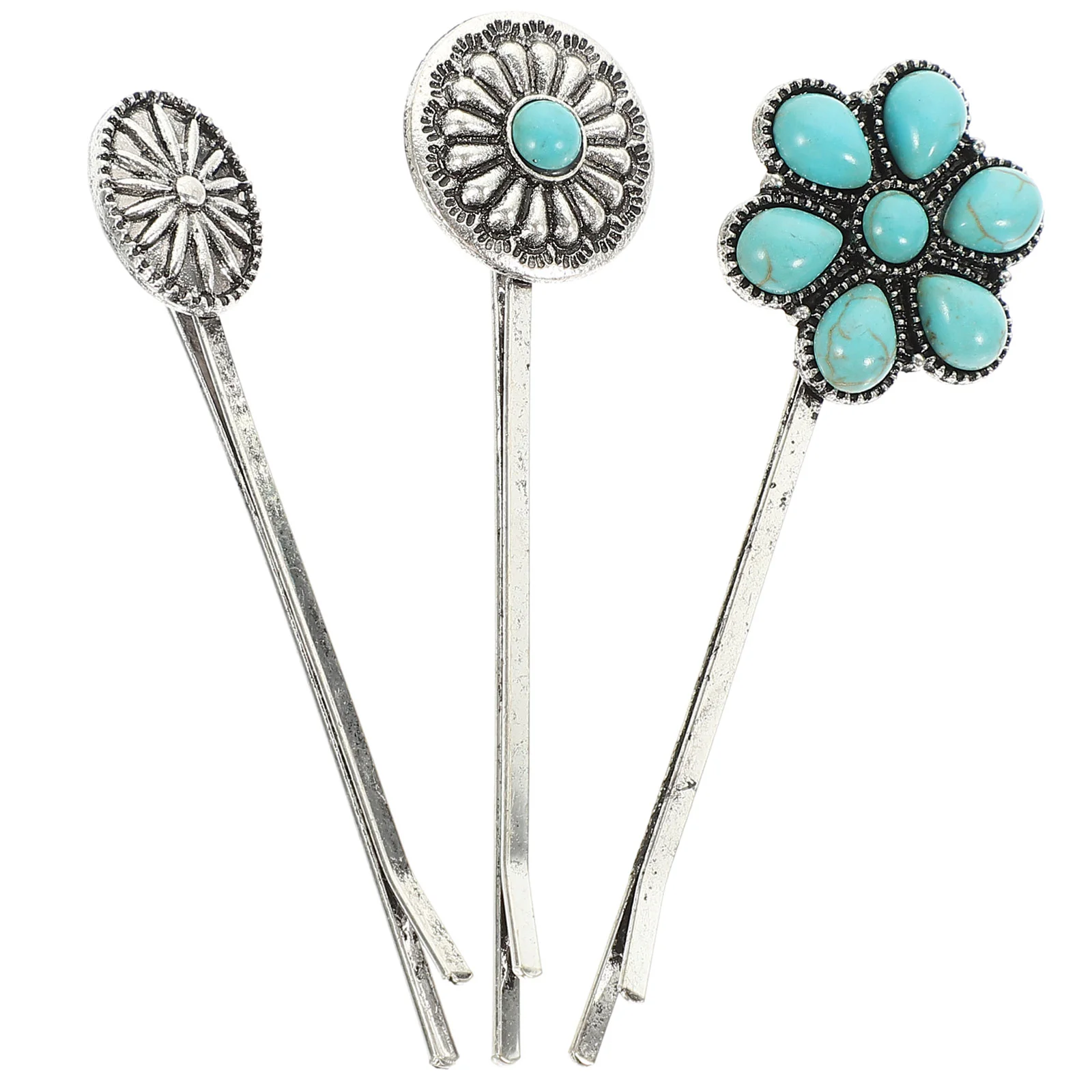 

3pcs Bobby Hairpins Turquoise Bobby Barrettes Flower Hair Clips Girl Hair Styling Clips