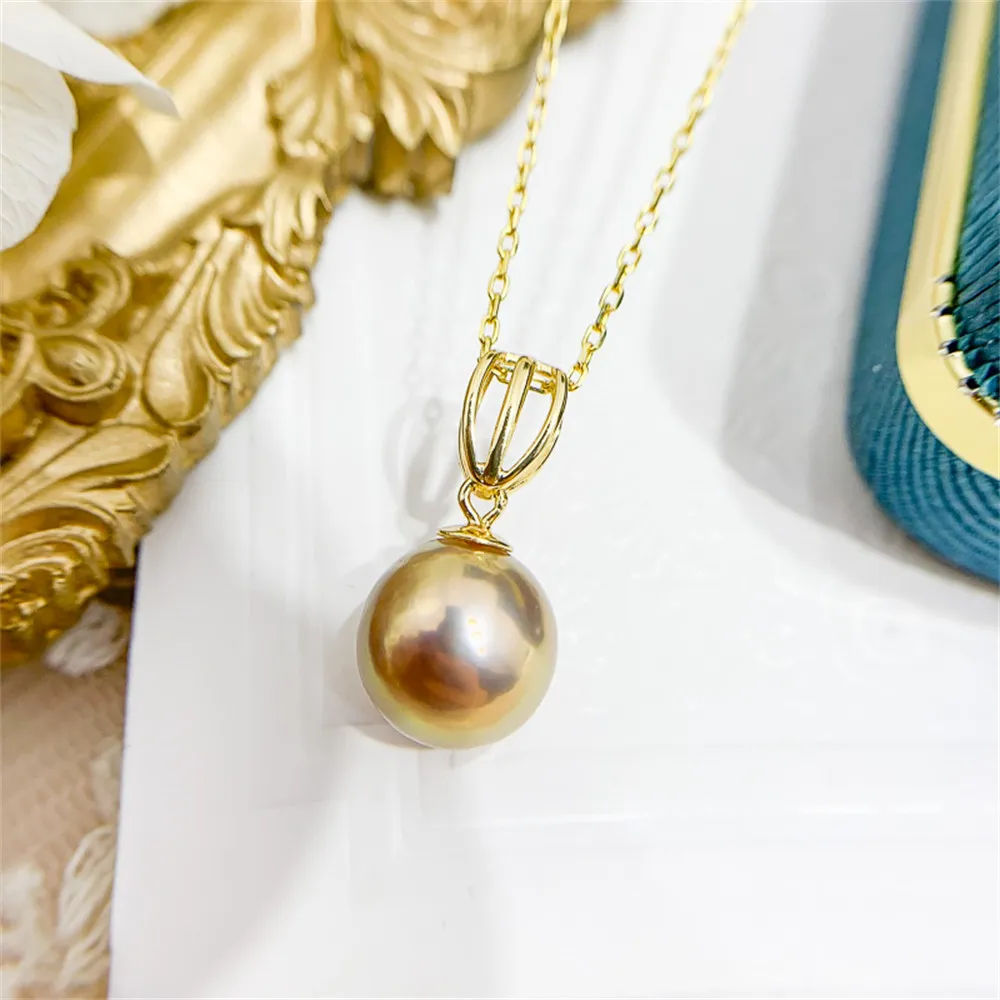 

DIY Pearl Accessories S925 Sterling Silver Pendant Empty Holder K Gold Jade Necklace Pendant with 8-13mm Round Oval Beads