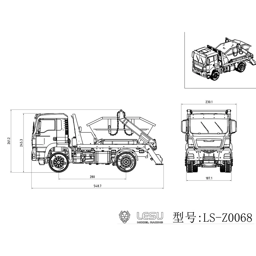 NEW LESU RC Loader Skip Truck 1/14 Scale 4*4 Metal Hydraulic Swing Arm Garbage Truck RC Truck Dump Car Tipper Model RC Toys Gift 6