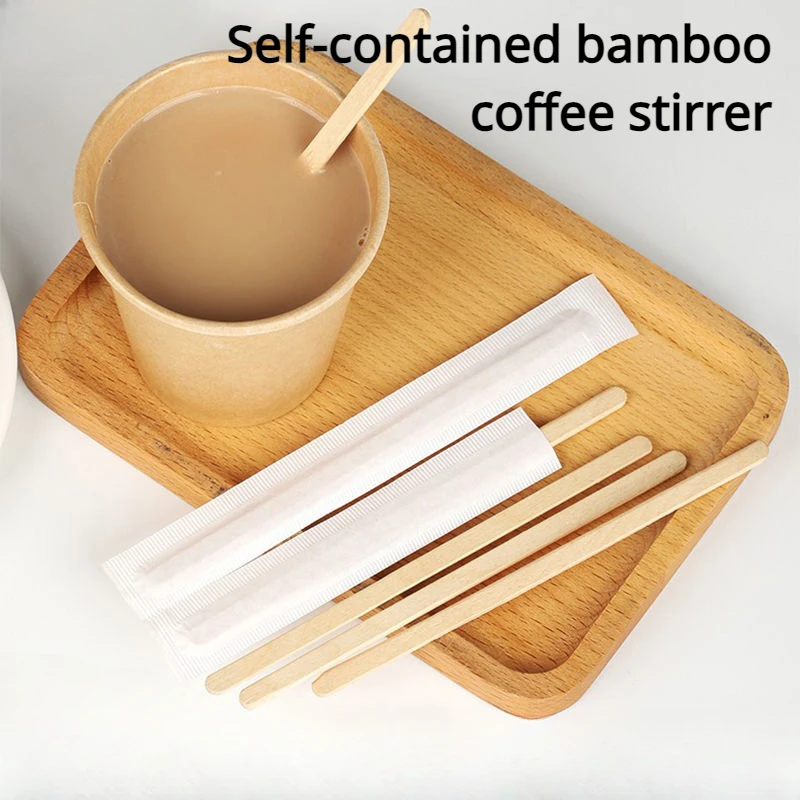 200pcs Self-contained bamboo coffee stirrer. Disposable stir stick for hot  drink. Milk powder and honey mixer stick