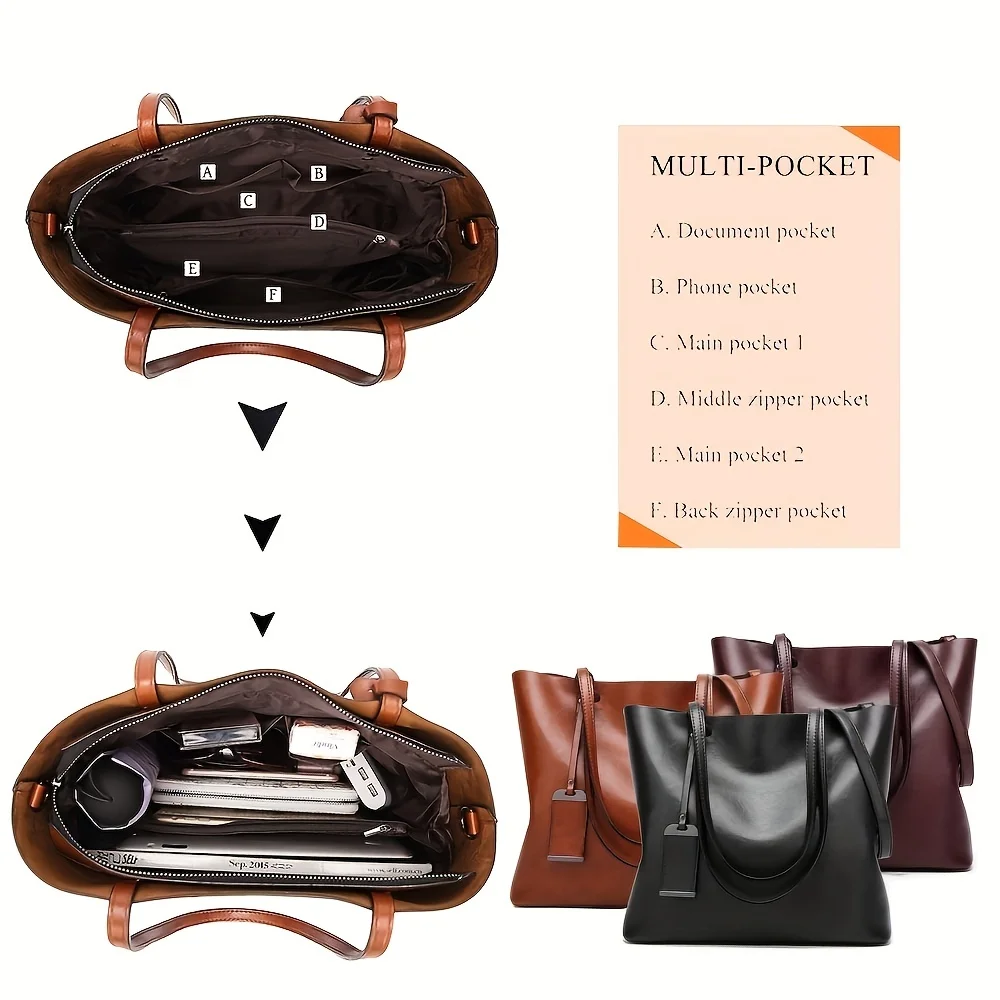 Borsa a tracolla da donna in pelle retrò classica alla moda borsa a tracolla per documenti borsa da lavoro borsa da viaggio per Computer - immagine 5