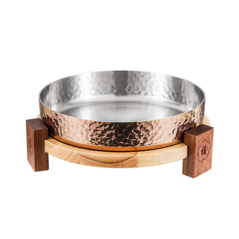 Thickened 304 Stainless Steel Wooden Tableware Commercial Creative Fish Soup Bowl with Chinese Sauerkraut