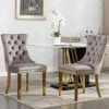 Circle Glass Dining Table Set for 4, Small Kitchen Table Set for 4, 35" Round Glass Dinner Table and Grey Velvet Chairs Set of 4 6