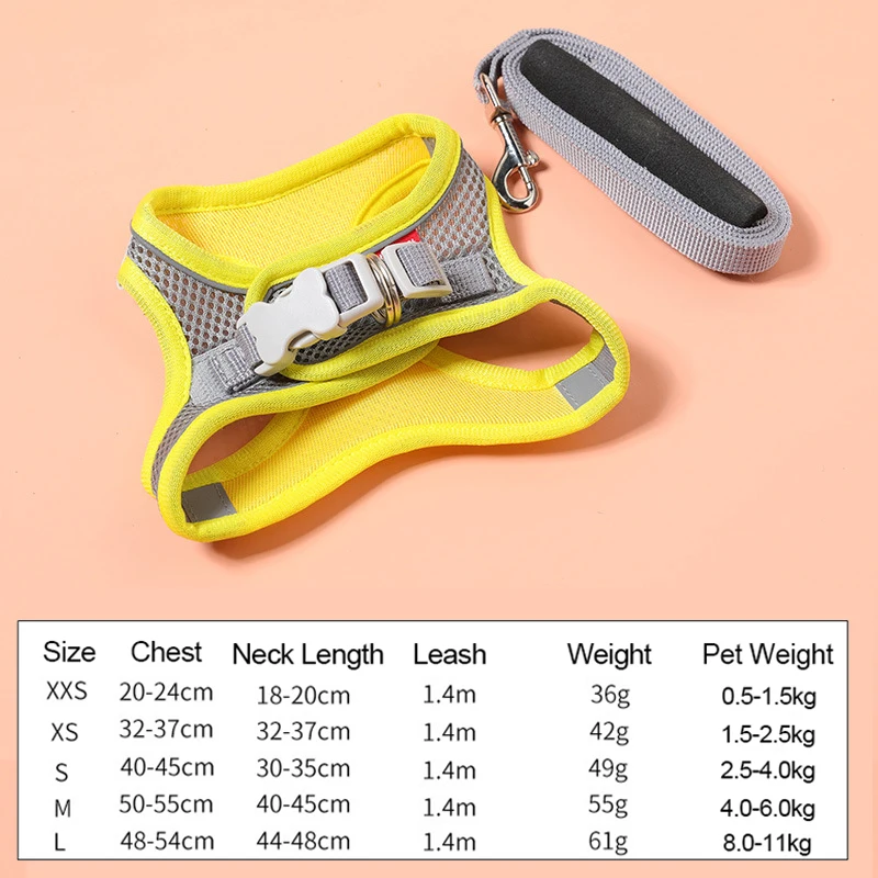 Breathable Puppy Mesh Harness with Leash Pet Adjustable Reflective Vest Soft Padded Small Dogs Cats Harness Walking Lead Leash Dog Collars hot Dog Collars