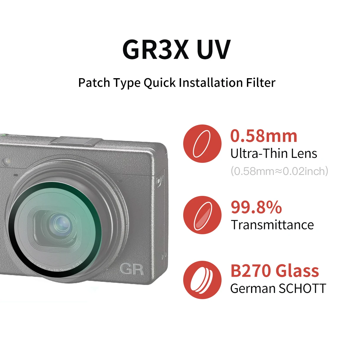 UV Filter Camera Lens Filter For Ricoh GR GR2 GR3 GR3X GR II IIIX