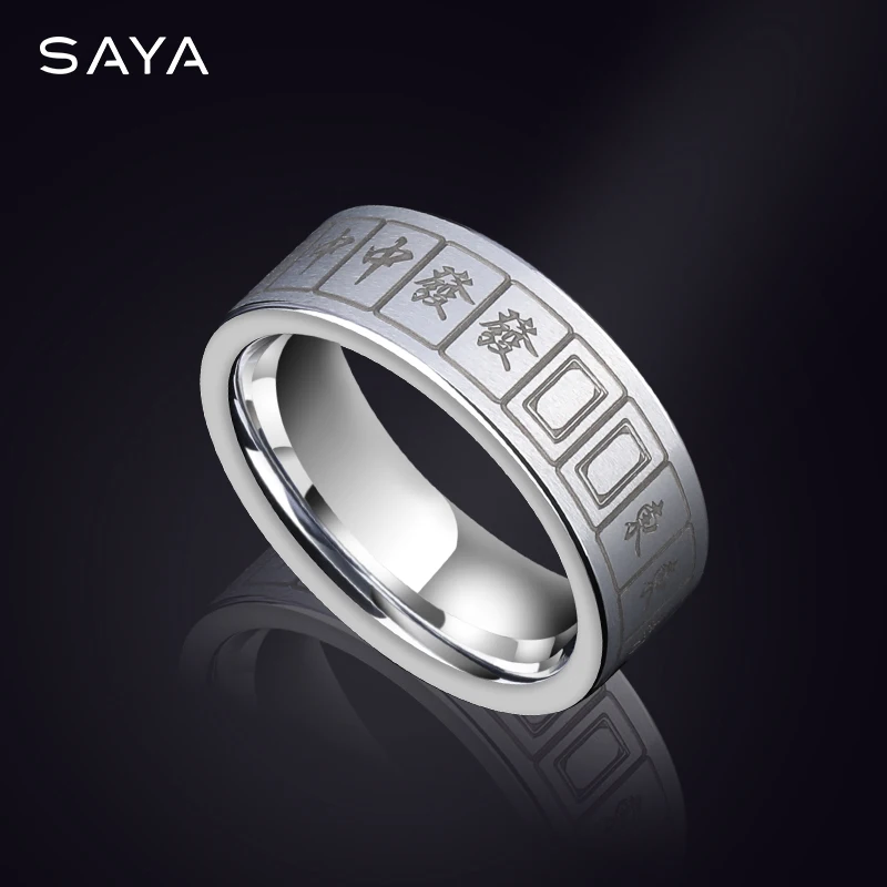 Men's Ring Personalized Unique Chinese Mahjong Signet 8MM Width Tungsten Jewellery Boyfriend Gift Free Shipping,Custom Lettering 20pcs lot metal finger ring mobile phone smartphone stand holder for sublimation ink transfer print free shipping