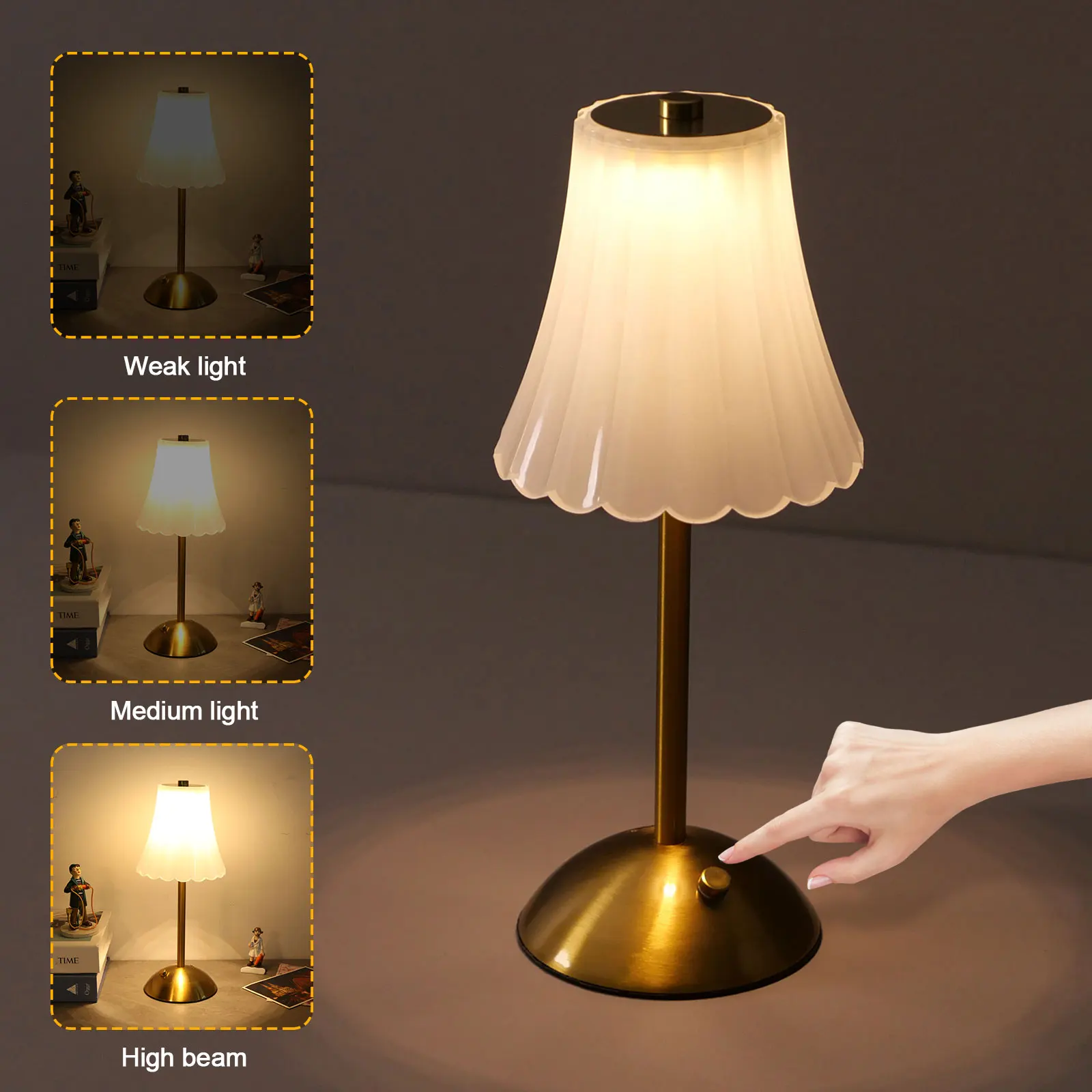 LED Elegant Table Lamp Touch Sensor Desktop Night Light Type-C Rechargeable Crystal Touch Desktop Light for Bar Hotel Restaurant