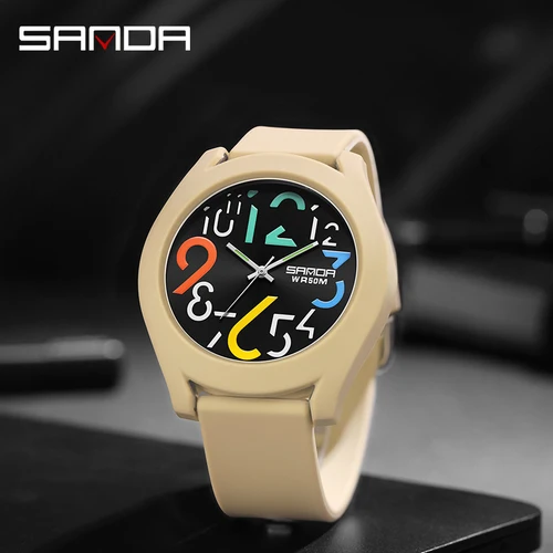 SANDA-2023 뉴 캐주얼 패션 남자 쿼츠 시계, 럭셔리 캐릭터 다이얼 스포츠 남자 시계 실리콘 스트랩 50M 방수 Reloj 3