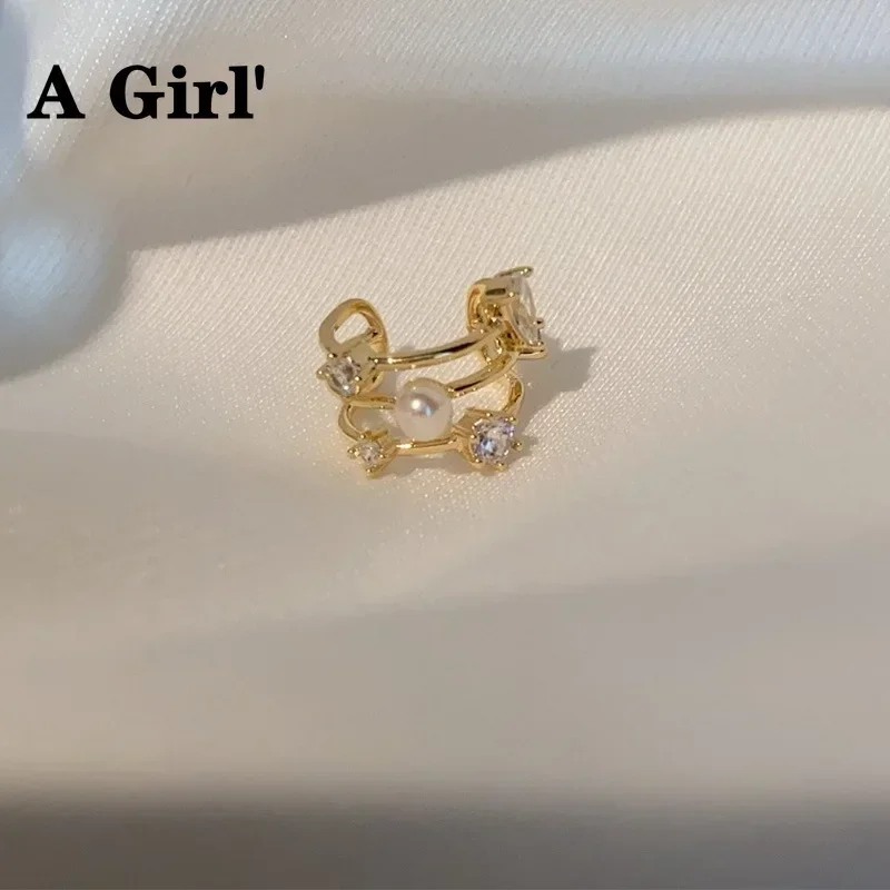 Korean Pearl Zircon Flower Clip Earrings For Women Fake Piercing No Hole Earbone Ear Cuff Trendy Jewelry Gifts ear clip earrings,clip earrings,ear clip