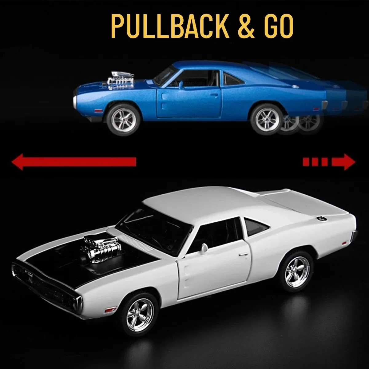 1:32 Dodge Charger 1970 Diecast Pullback Muscle Car Model Repilca with Light Sound Scale Alloy Miniature Kid Boy Xmas Gift Toy 3