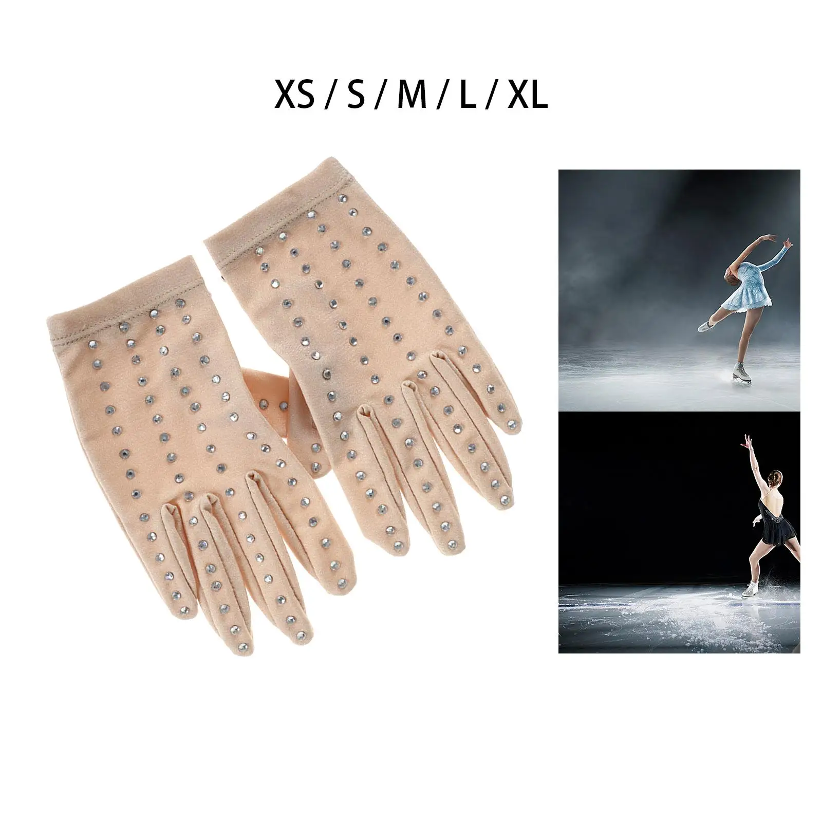 Womens Ice Skating Gloves with Rhinestones Girls Skating Accessories for Show Competition