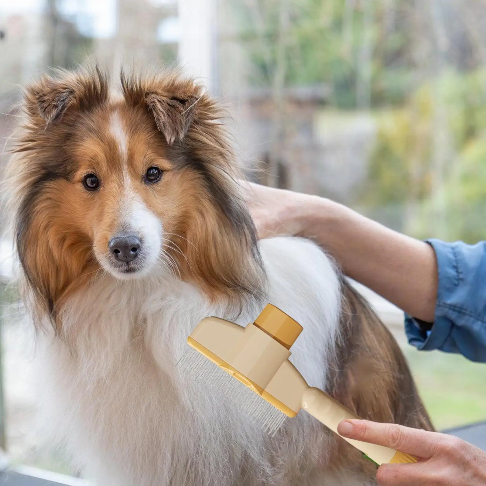 Cat Comb Self-Cleaning Pet Massaging Brush Anti-Slip Grip Ergonomic Handle Detangling Comb for Dog & Cat Grooming Slicker Comb