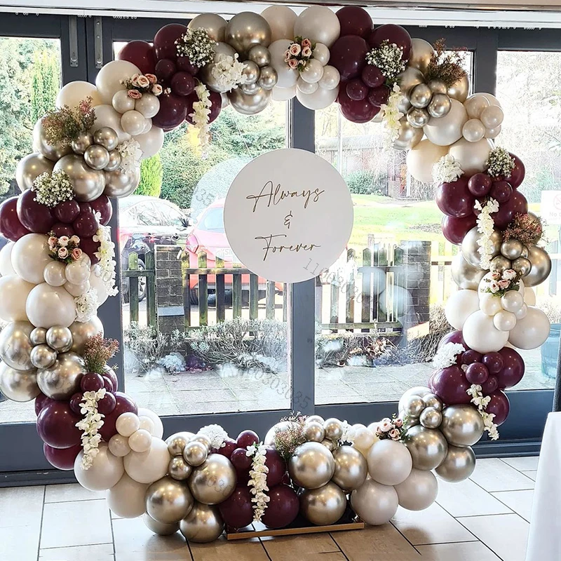 

Wine Red Silver Chrome Balloons Garland Arch Kit Wedding Birthday Party Decoration Baby Shower Air Helium Background Globos