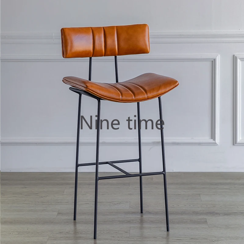 

High Vintage Luxury Bar Chair Counter Modern Rustic Accent Leather Bar Chairs Design Ergonomic Sillas Para Comedor Furniture