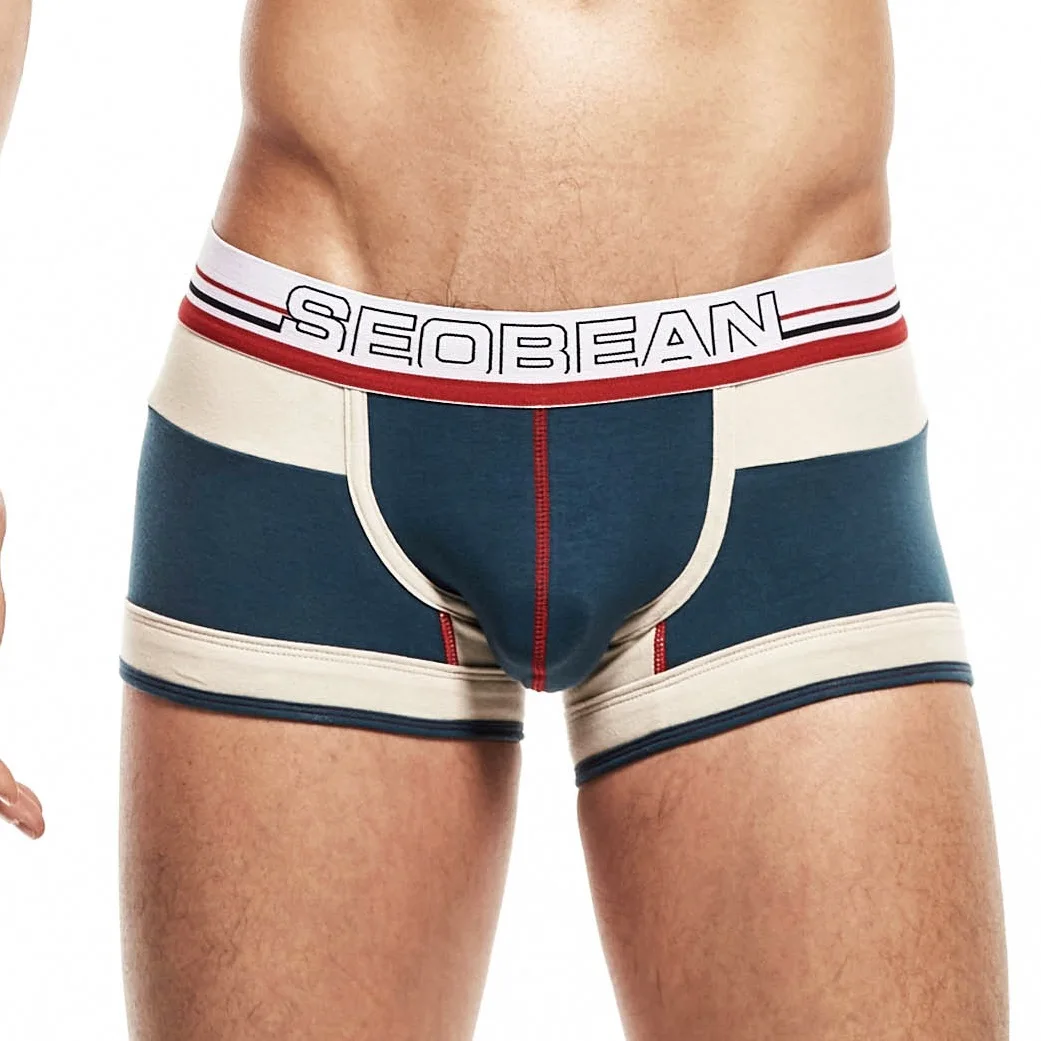 Men's Cotton Vintage Boxer Shorts Low-rise Underwear Patchwork Boxers 3 colors