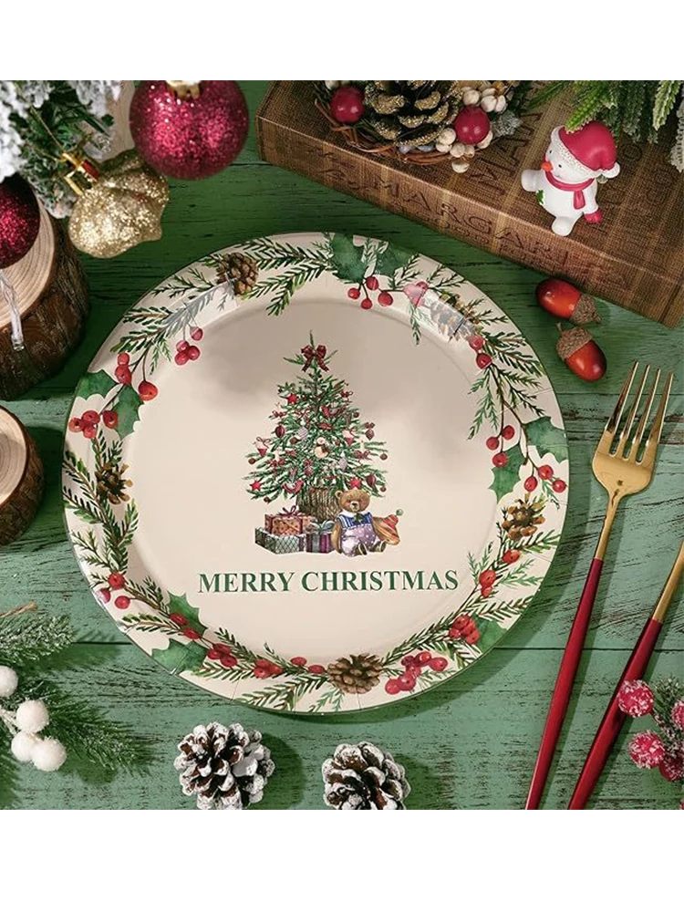 Mistletoe wreath Christmas tree theme set Disposable Christmas tree tableware supplies theme set