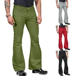 Male Fashion Casual Solid Color Pocket Suit Pant Bell Bottoms Casual Pants Plush House