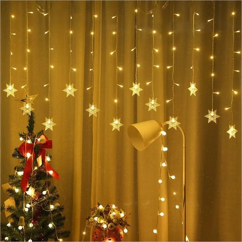 thumbnail image 1 of Guirnalda de luces LED navideñas de 3 m con forma de copo de nieve, guirnalda de luces de hadas para exteriores, para decoración de hogar, fiesta, jardín y Año Nuevo, 1 of 5