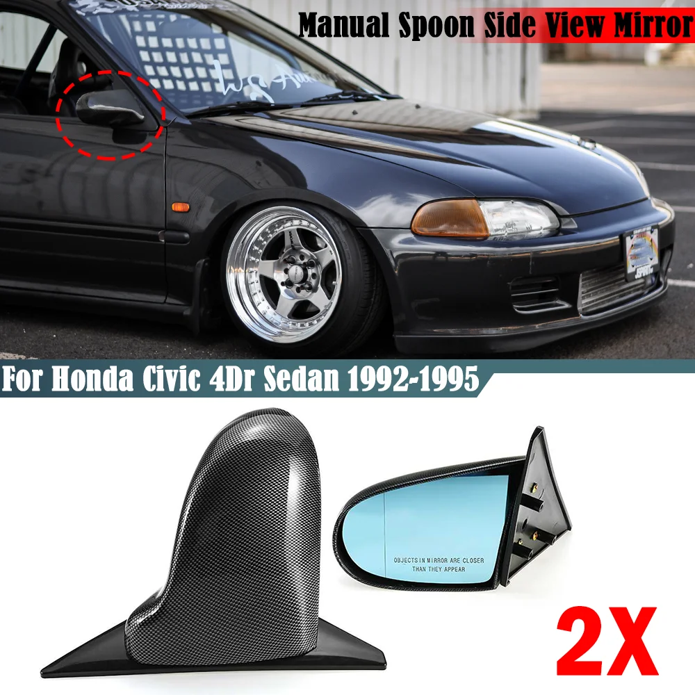 

2x Manual Adjustable Car Rear View Side View Mirror Spoon Style For Honda For Civic 1992 1993 1994 1995 4Dr Sedan