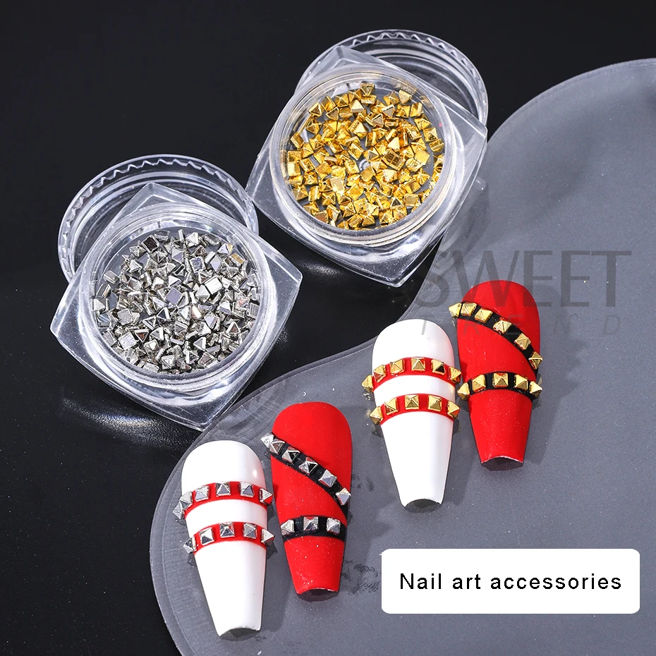 2 Boxes Metal Rivet Nail Art Decoration Gold Silver y2k Rivets Punk Nail Charm Manicure Accessories Alloy Rivet Studs Decoration